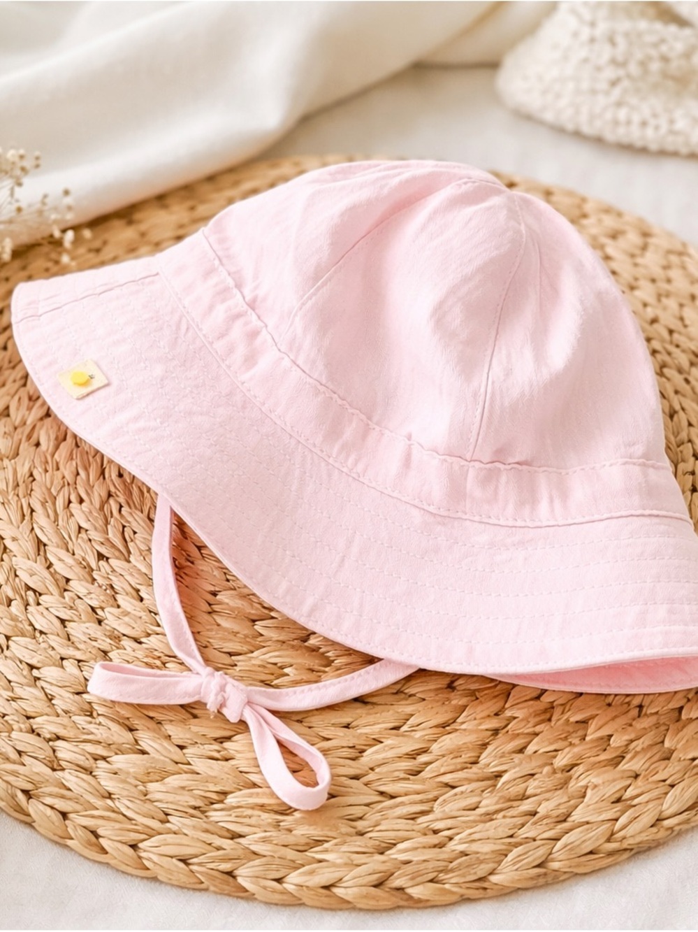 Zara Baby Pink Sun Hat 6-12M Bucket Hat Tie Strap Summer